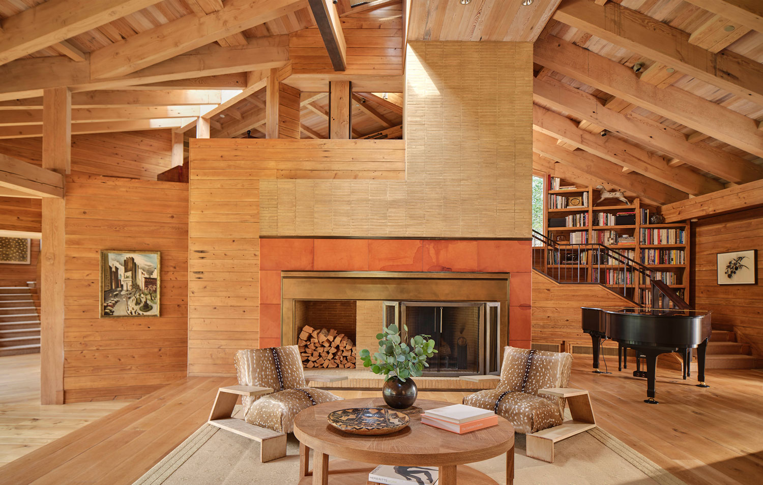 Photo of central fireplace at Malibu ranch