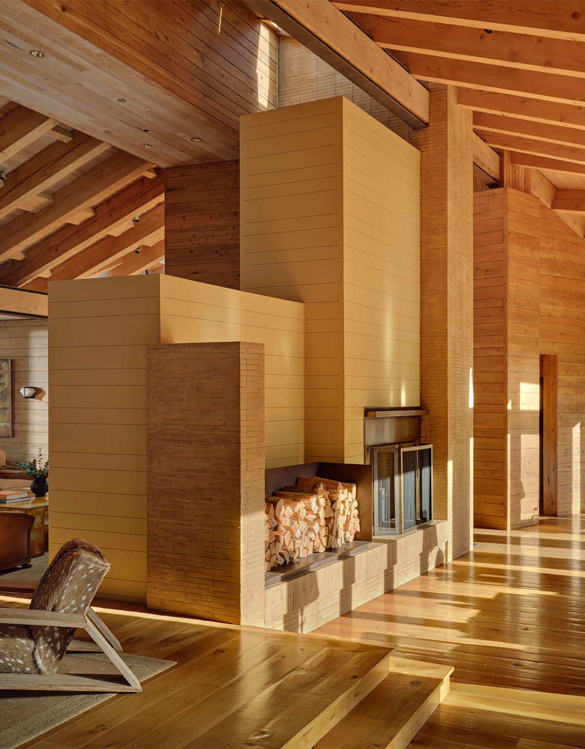 Interior view of entryway fireplace at Malibu Ranch